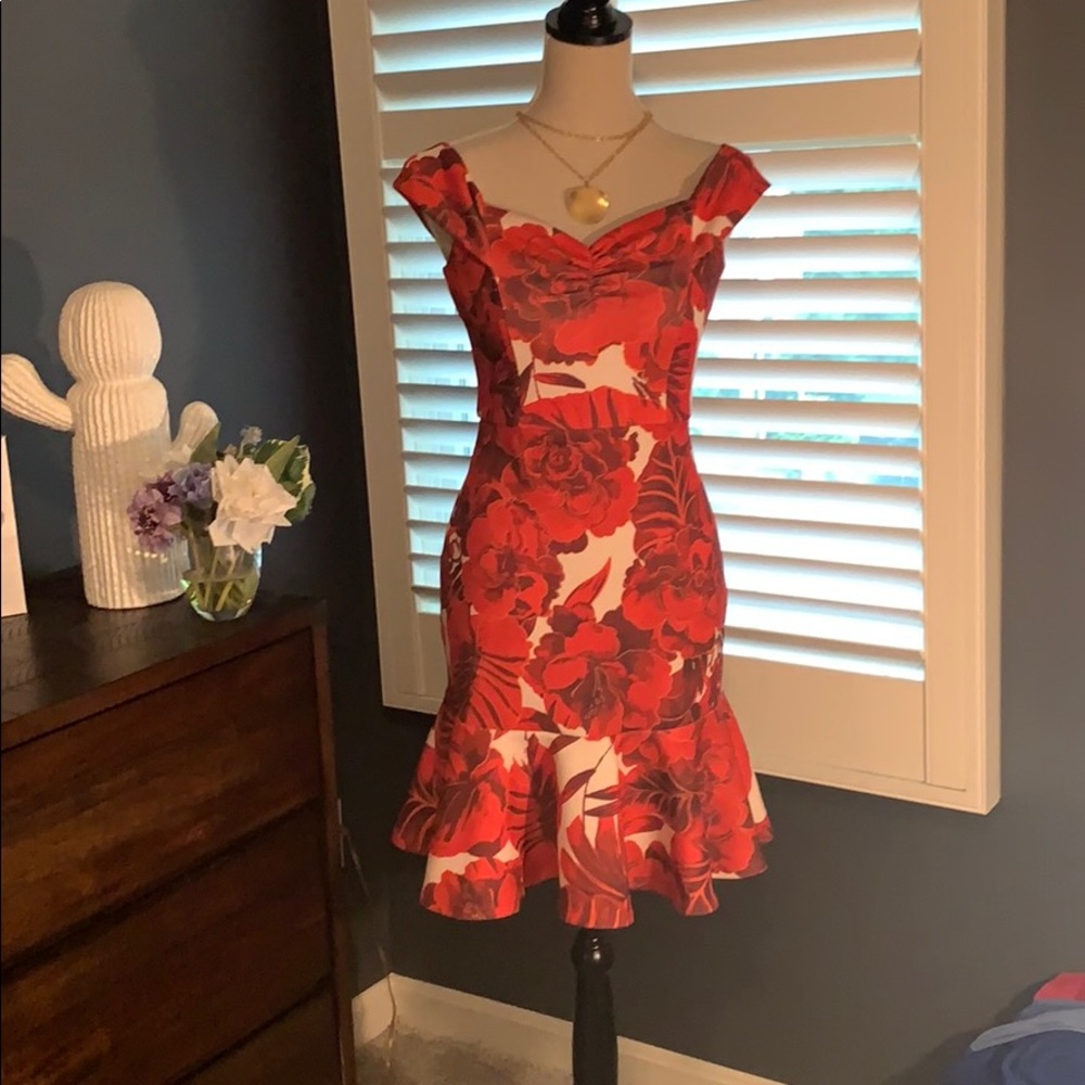 Sz 2 Boston Proper Red/White Flowered Dress